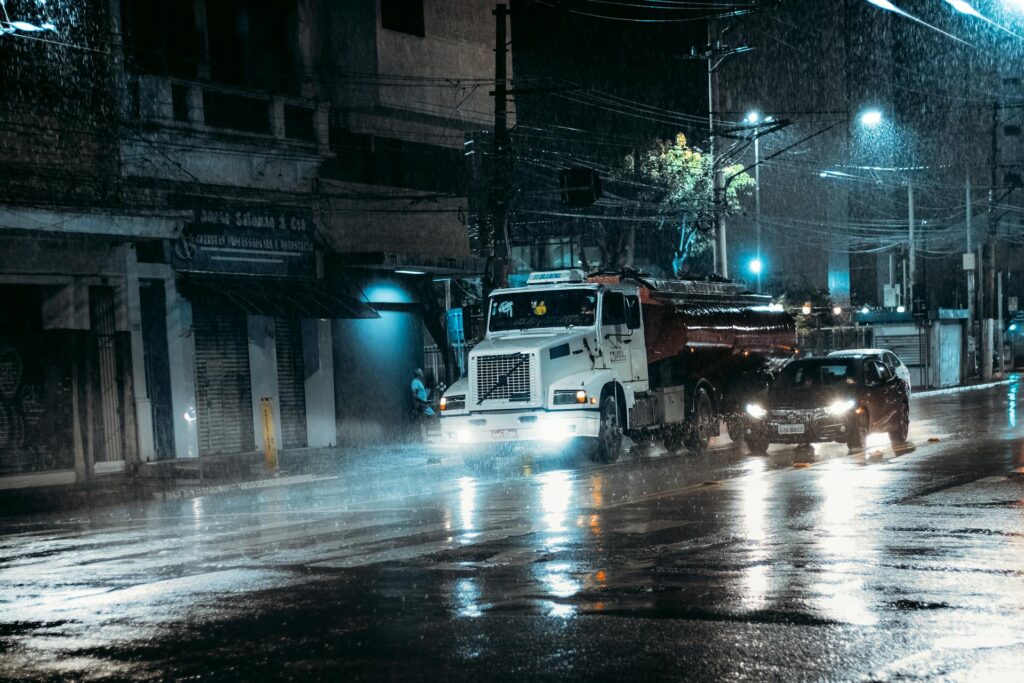 Truck wrecks in bad weather